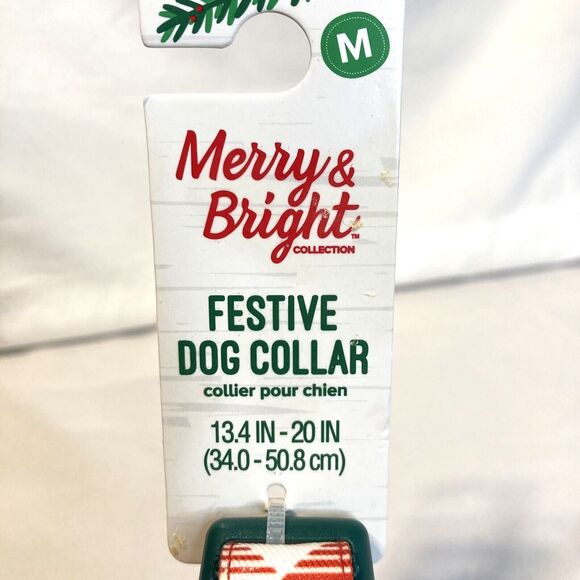 Merry & Bright Festive Dog Collar w/Bowtie Red Green & White Size Medium - Picture 2 of 12